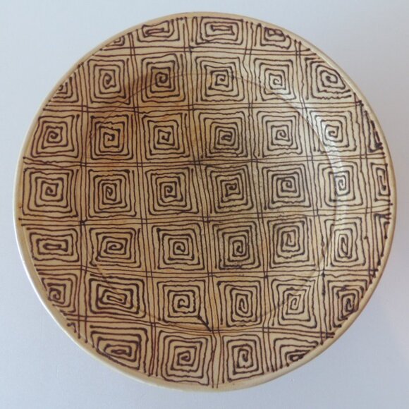 Round Brown and Tan Graphic Pattern Moroccan Plate - Picture 1 of 4